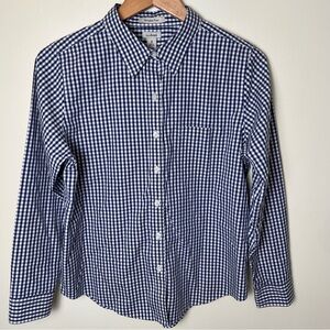 L.L. Bean Women’s Wrinkle Free Petite Medium Blue White Gingham Check L/S Shirt